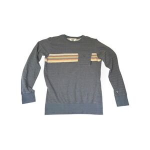 VISSLA Mens Long Sleeve Crewneck Sweatshirt Gray Herringbone Stripe Pocket Small